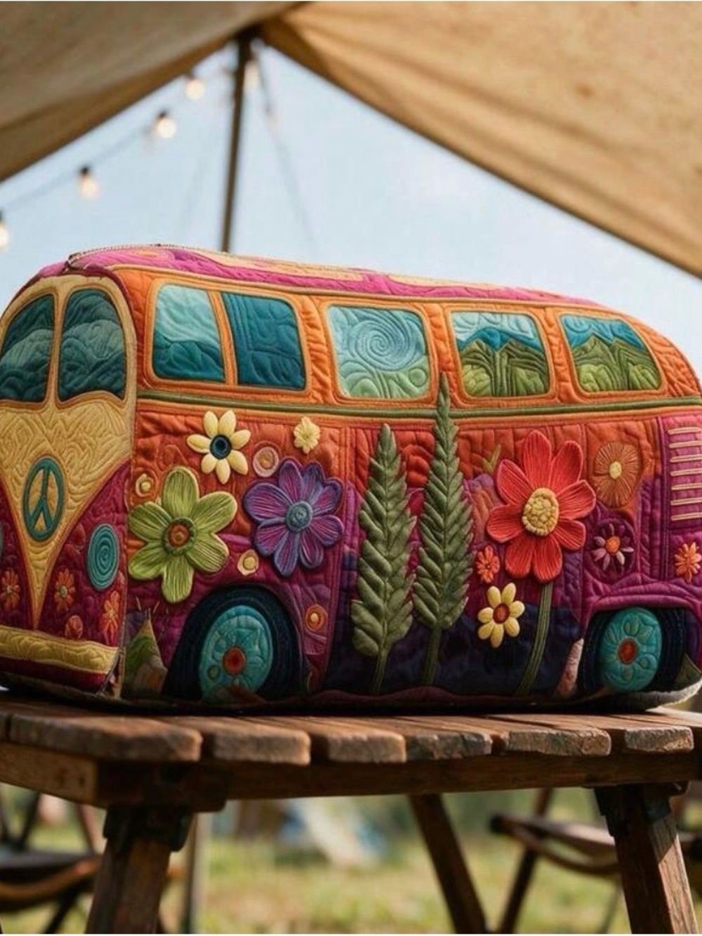 Colorful Quilted Floral Bus Cosmetic Bag - Multicolor